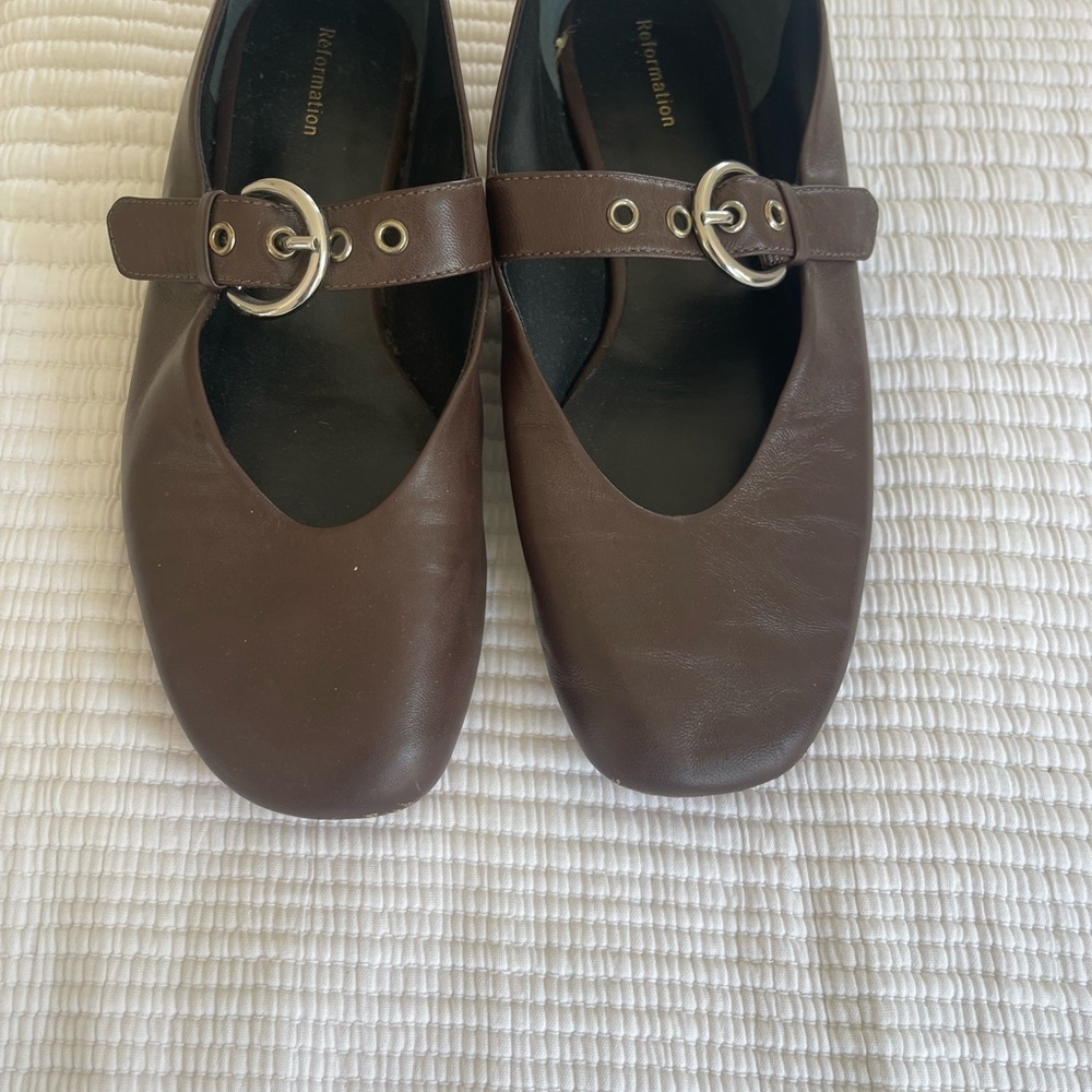 Reformation Dark Brown Mary Jane Flats